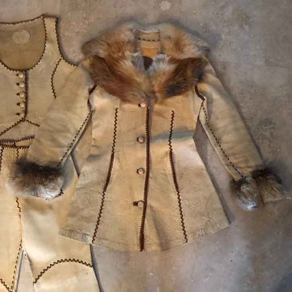 North Beach Leather Jacket, Vest, Pants 3 Piece Matching Set 70s Vintage Hippie - Picture 2 of 10